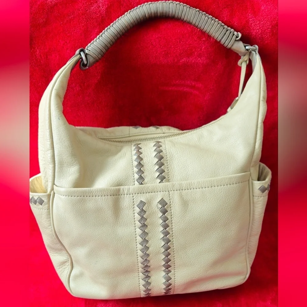 Brighton Stylish Cream and Gray Leather Bag